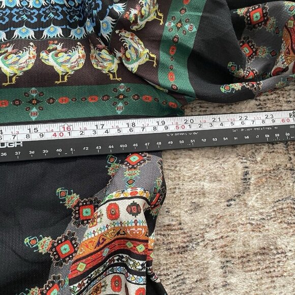 Desigual Sheer Chiffon Colorful Print Blouse Sz M Spain Boho Tribal Aztec Bishop - Picture 10 of 11